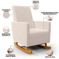 Poltrona De Amamentação Com Balanço Ravena W01 Suede Bege - Lyam Decor - 7