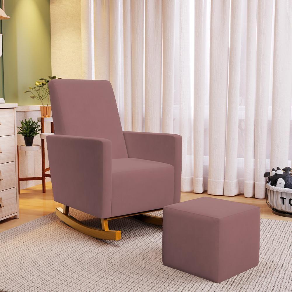 Poltrona De Amamentação Com Balanço Ravena W01 Suede Rosê - Lyam Decor - 6