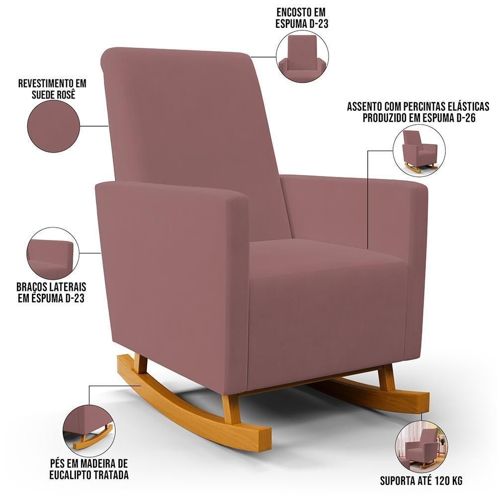 Poltrona De Amamentação Com Balanço Ravena W01 Suede Rosê - Lyam Decor - 7