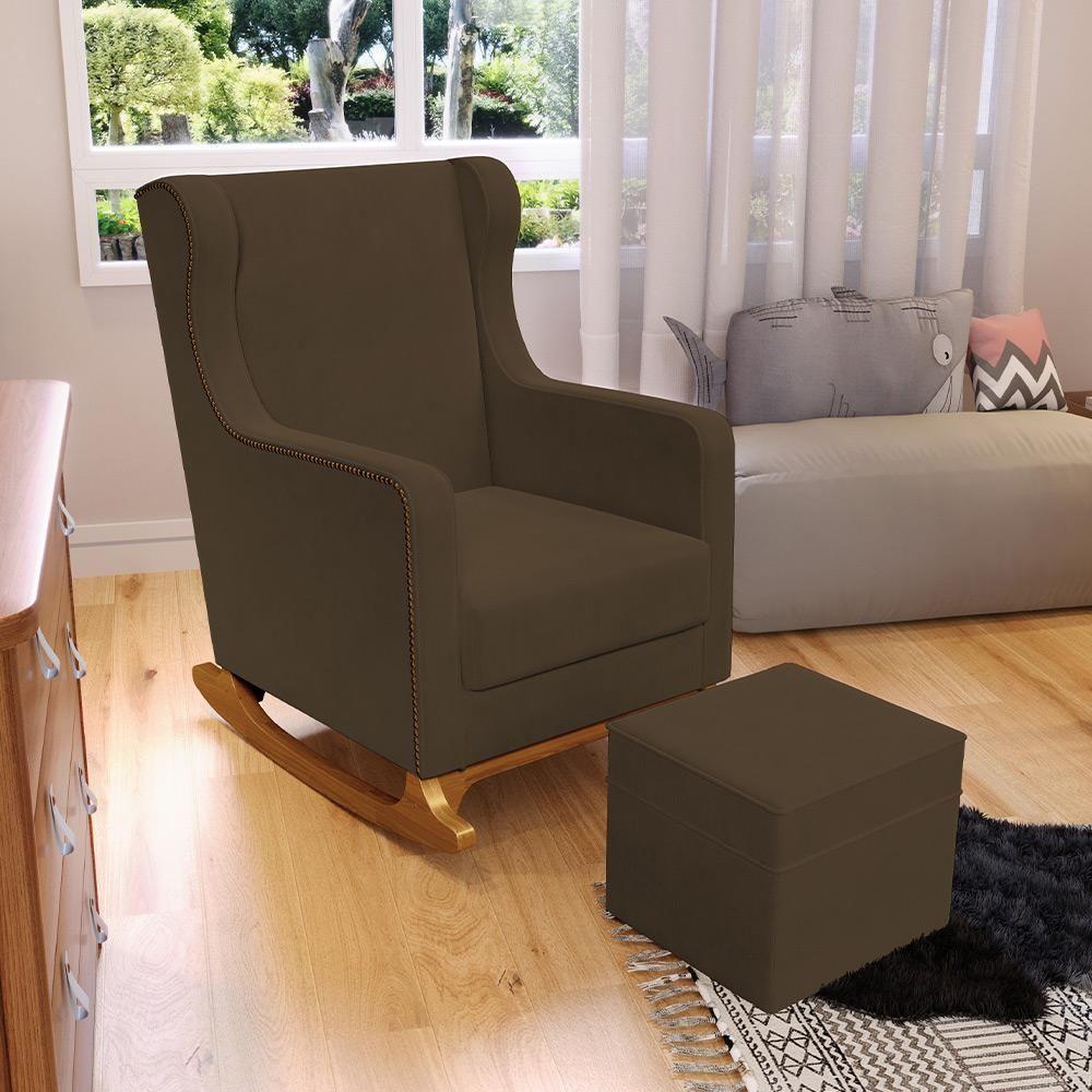 Poltrona De Amamentação Com Balanço Mavie L02 Suede Marrom - Lyam Decor - 6