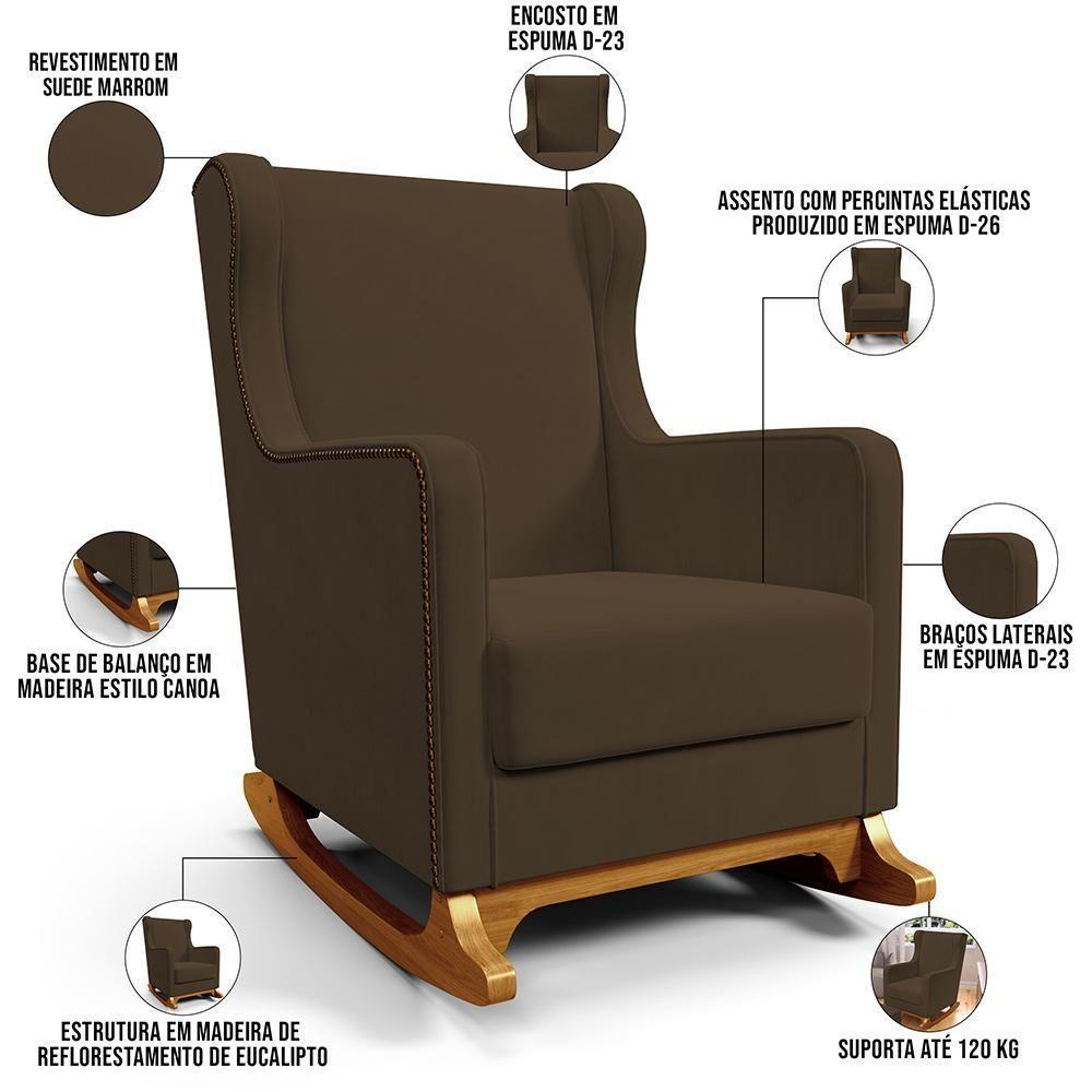 Poltrona De Amamentação Com Balanço Mavie L02 Suede Marrom - Lyam Decor - 7