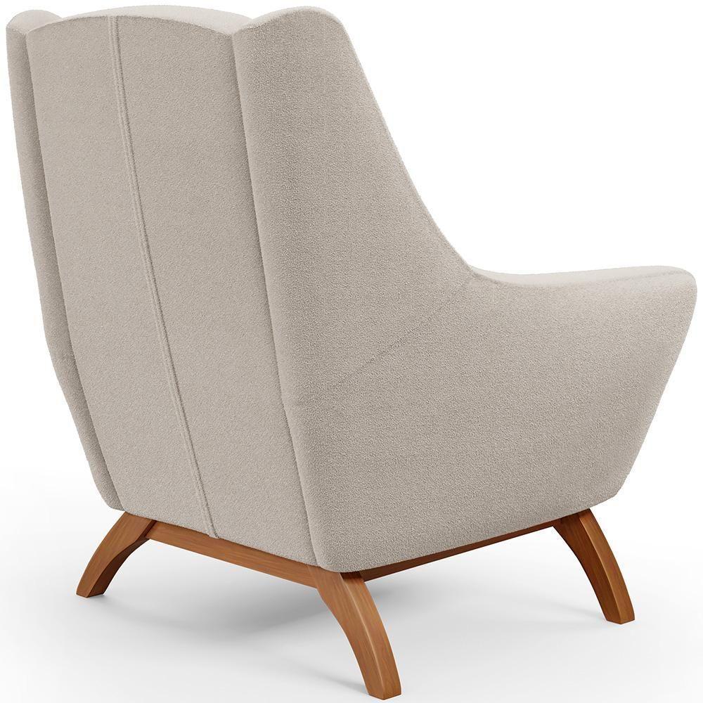 Poltrona Decorativa Fixa Base De Madeira Castanho Juliet D02 Bouclê Creme B-54 - Lyam Decor - 4