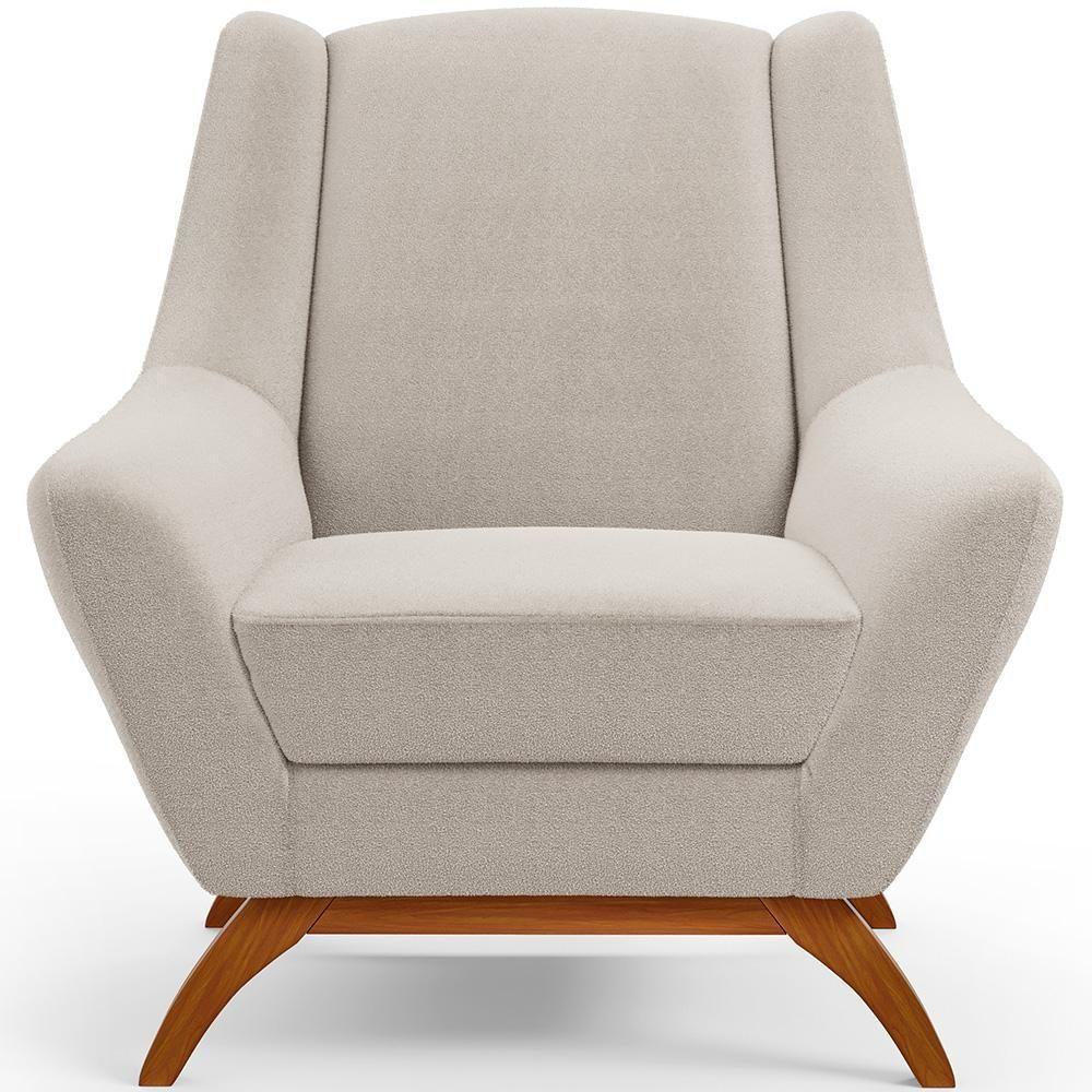 Poltrona Decorativa Fixa Base De Madeira Castanho Juliet D02 Bouclê Creme B-54 - Lyam Decor - 5