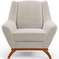 Poltrona Decorativa Fixa Base De Madeira Castanho Juliet D02 Bouclê Creme B-54 - Lyam Decor - 5