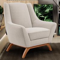 Poltrona Decorativa Fixa Base De Madeira Castanho Juliet D02 Bouclê Creme B-54 - Lyam Decor - 6