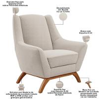 Poltrona Decorativa Fixa Base De Madeira Castanho Juliet D02 Bouclê Creme B-54 - Lyam Decor - 7