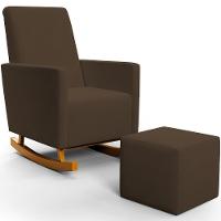 Poltrona De Amamentação Com Balanço E Puff Ravena W01 Suede Marrom - Lyam Decor - 1