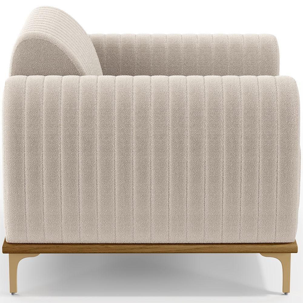 Poltrona Decorativa Base De Madeira Castanho E Pés Metalizado D'ouro Molino D02 Bouclê Creme B-54 - Lyam Decor - 6