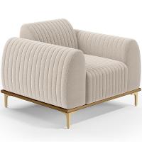 Poltrona Decorativa Base De Madeira Castanho E Pés Metalizado D'ouro Molino D02 Bouclê Creme B-54 - Lyam Decor - 1