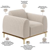 Poltrona Decorativa Base De Madeira Castanho E Pés Metalizado D'ouro Molino D02 Bouclê Creme B-54 - Lyam Decor - 2