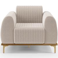 Poltrona Decorativa Base De Madeira Castanho E Pés Metalizado D'ouro Molino D02 Bouclê Creme B-54 - Lyam Decor - 3