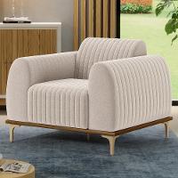 Poltrona Decorativa Base De Madeira Castanho E Pés Metalizado D'ouro Molino D02 Bouclê Creme B-54 - Lyam Decor - 7