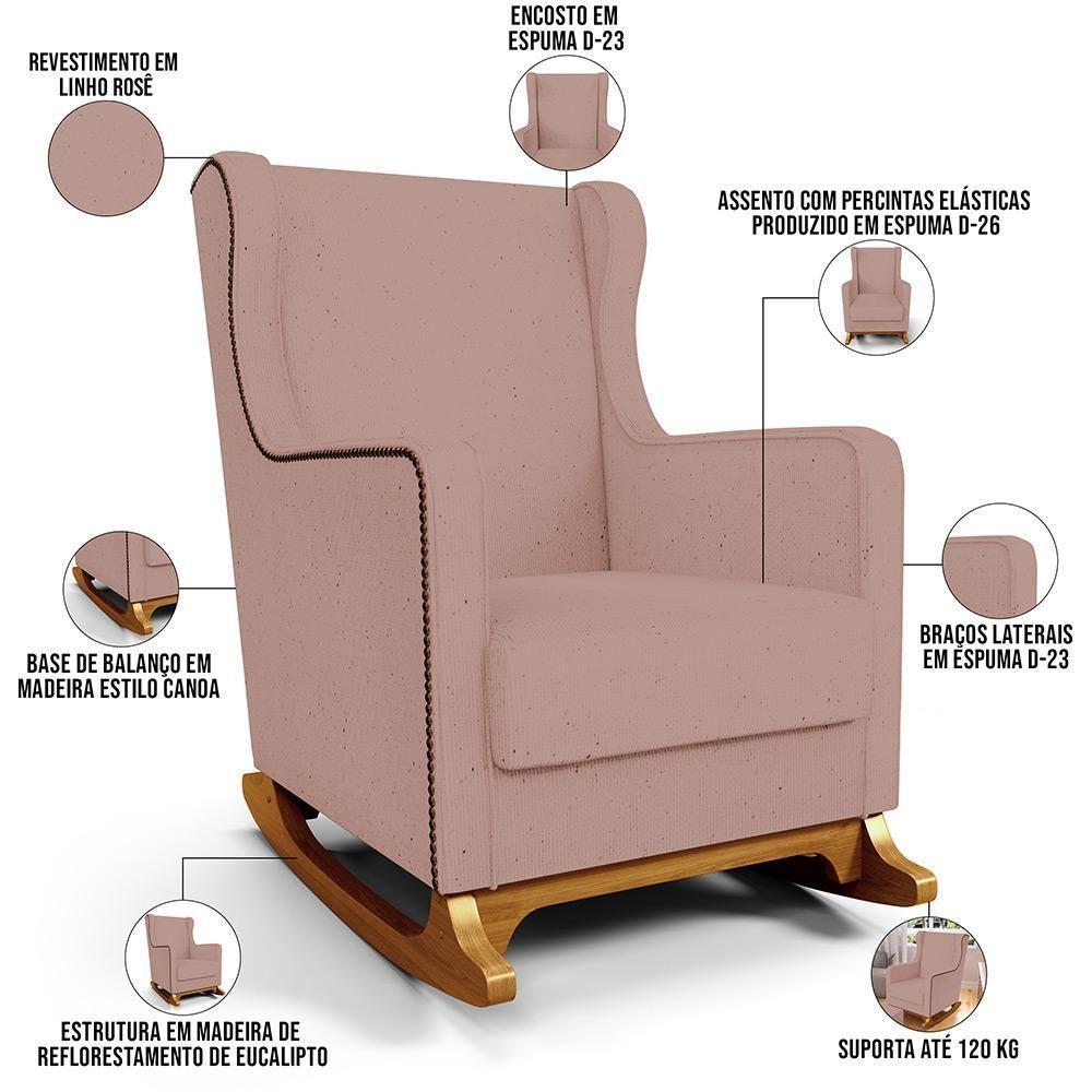 Poltrona De Amamentação Com Balanço Mavie L02 Linho Rosê - Lyam Decor - 7