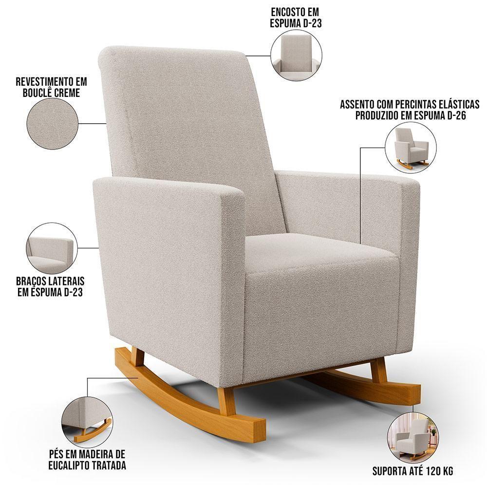 Poltrona De Amamentação Com Balanço Ravena W01 Bouclê Creme - Lyam Decor - 7