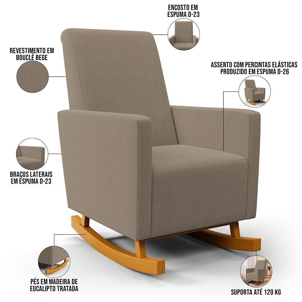 Poltrona De Amamentação Com Balanço Ravena W01 Bouclê Bege - Lyam Decor - 7