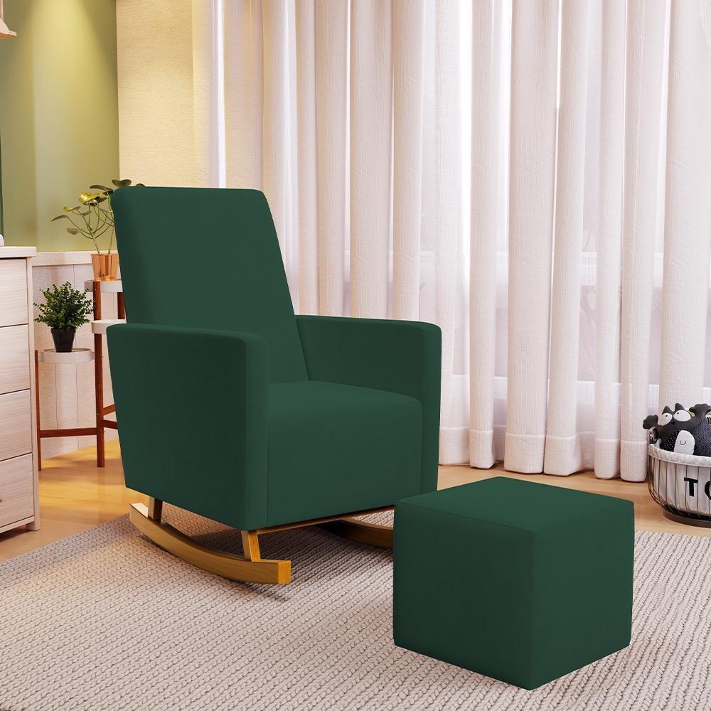 Poltrona De Amamentação Com Balanço Ravena W01 Suede Verde - Lyam Decor - 3