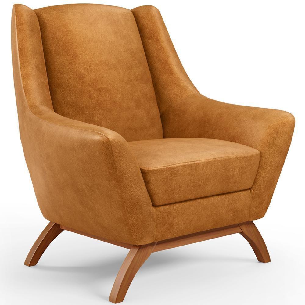 Poltrona Decorativa Fixa Base De Madeira Castanho Juliet D02 Couríssimo Whisky B-90 - Lyam Decor - 1