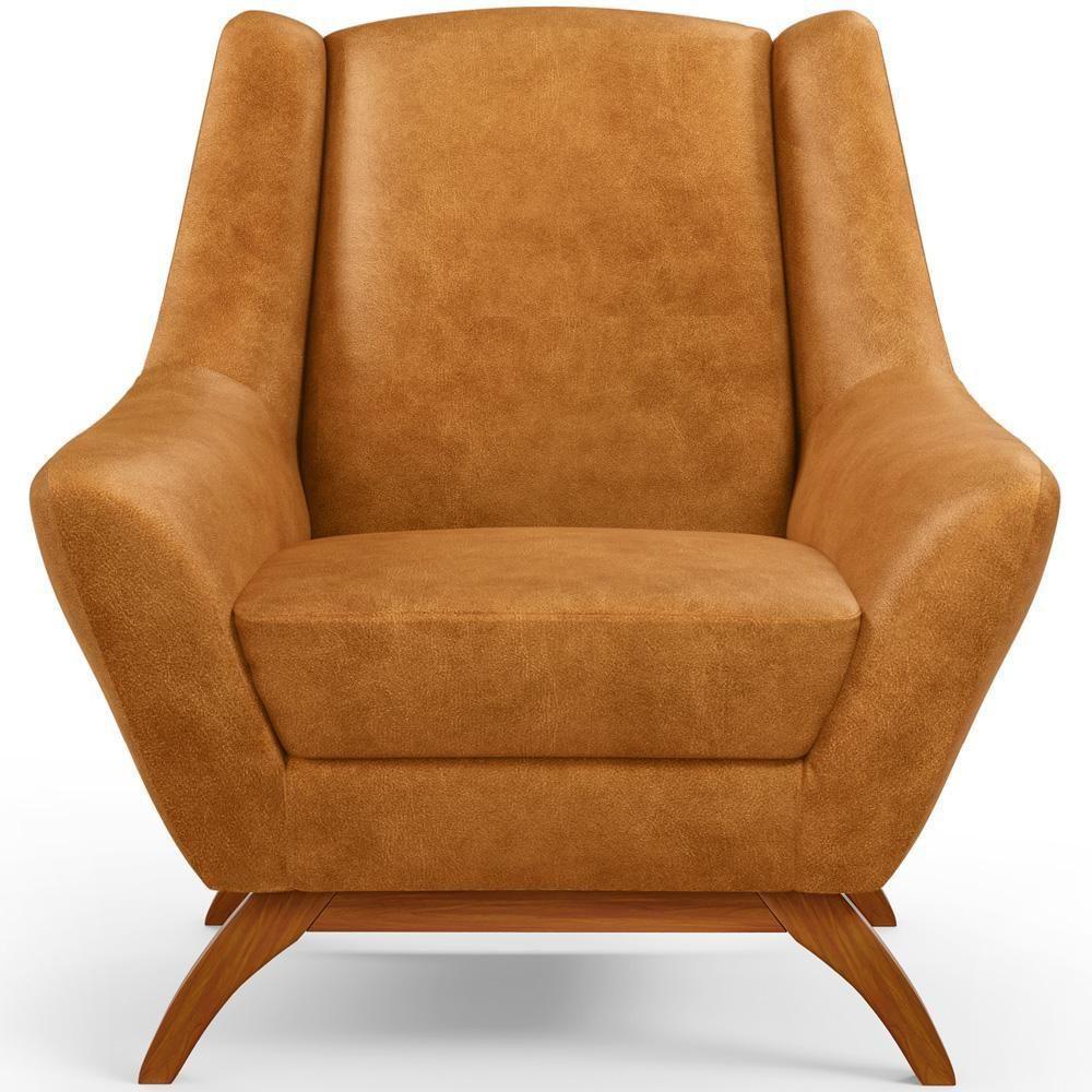 Poltrona Decorativa Fixa Base De Madeira Castanho Juliet D02 Couríssimo Whisky B-90 - Lyam Decor - 5