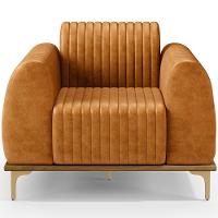 Poltrona Decorativa Base De Madeira Castanho E Pés Metalizado D'ouro Molino D02 Couríssimo Whisky B-90 - Lyam Decor - 6