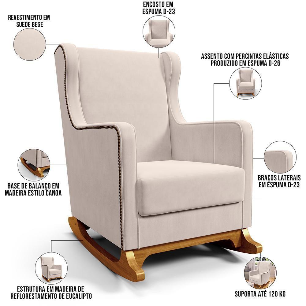 Poltrona De Amamentação Com Balanço Mavie L02 Suede Bege - Lyam Decor - 7