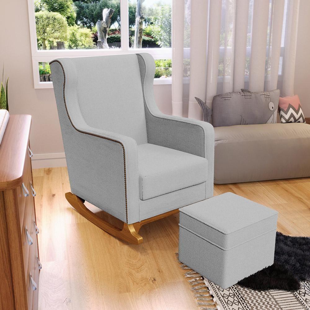 Poltrona De Amamentação Com Balanço Mavie L02 Bouclê Cinza - Lyam Decor - 3