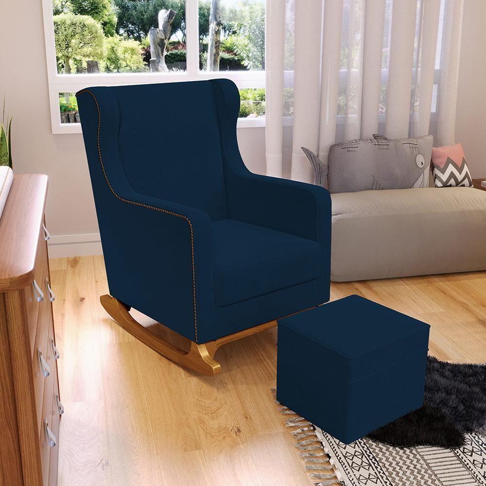 Poltrona De Amamentação Com Balanço Mavie L02 Suede Azul Marinho - Lyam Decor - 5