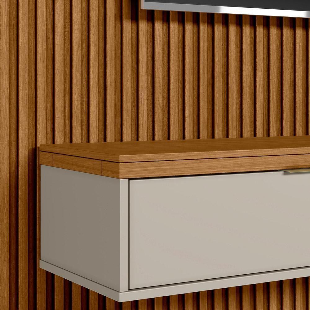 Painel Ripado Para Tv 75 Pol Slats E Bancada Lisa 297x250cm L05 Nature Off White - Lyam Decor - 2