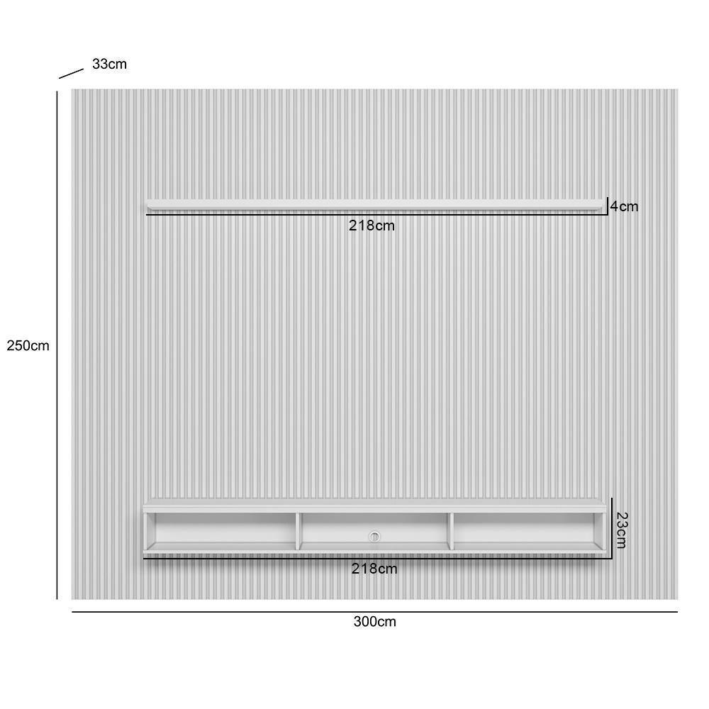 Painel Ripado Para Tv 75 Pol Slats E Bancada Lisa 297x250cm L05 Nature Off White - Lyam Decor - 3