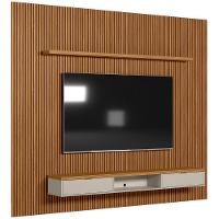 Painel Ripado Para Tv 75 Pol Slats E Bancada Lisa 297x250cm L05 Nature Off White - Lyam Decor - 1