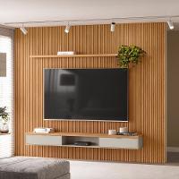 Painel Ripado Para Tv 75 Pol Slats E Bancada Lisa 297x250cm L05 Nature Off White - Lyam Decor - 5