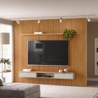 Painel Ripado Para Tv 75 Pol Slats E Bancada Lisa 297x250cm L05 Nature Off White - Lyam Decor - 6
