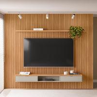 Painel Ripado Para Tv 75 Pol Slats E Bancada Lisa 297x250cm L05 Nature Off White - Lyam Decor - 7
