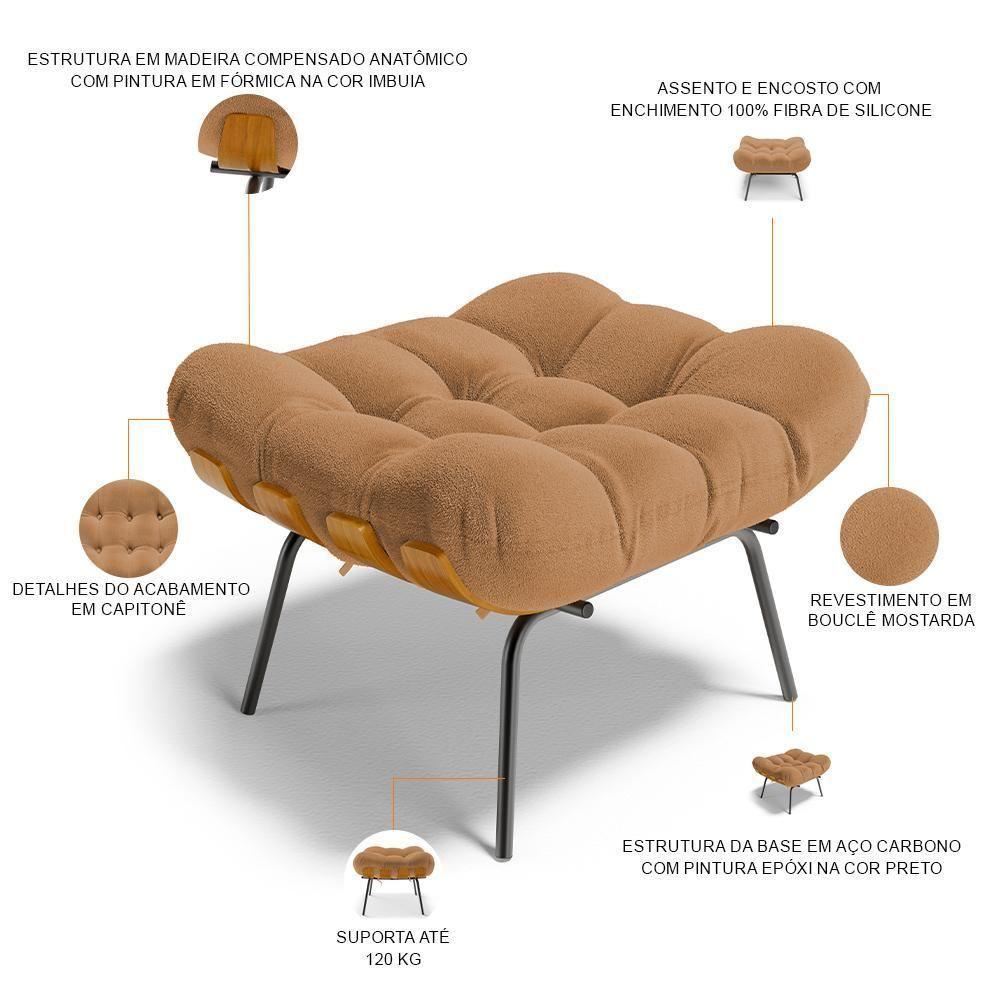 Poltrona Costela L02 Com Puff Bouclê Mostarda - Lyam Decor - 5