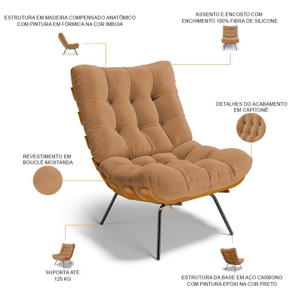 Poltrona Costela L02 Com Puff Bouclê Mostarda - Lyam Decor - 10