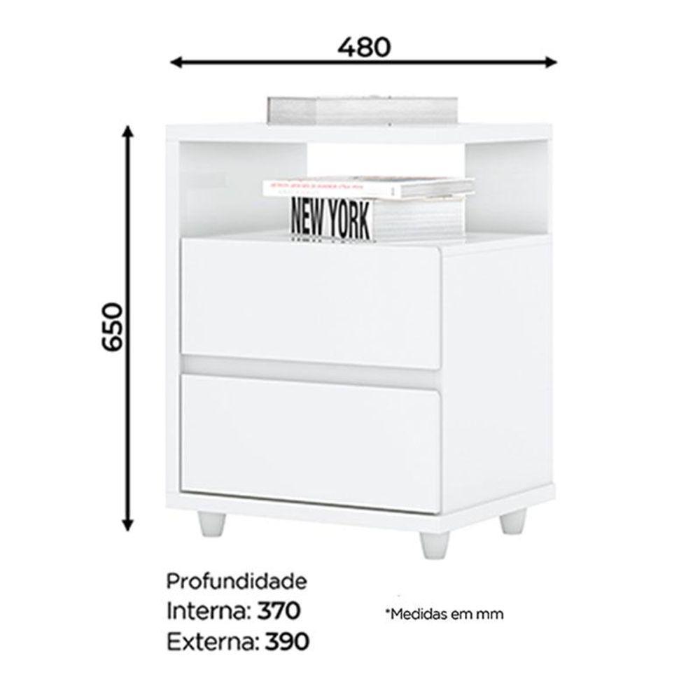 Mesa De Cabeceira Lacy Branco Brilho - Henn - 2