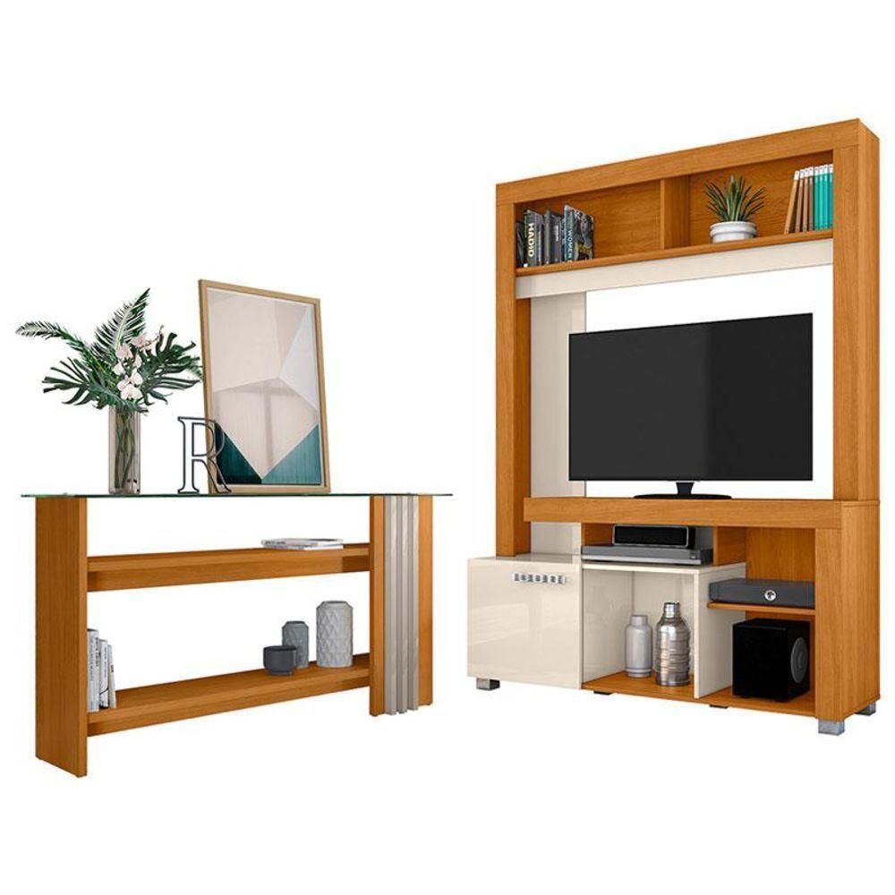 Estante Home Theater Flávia Com Aparador Frizz Cinamomo Off White - 1