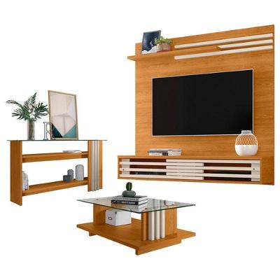 Estante Home Theater Suspenso Com Aparador E Mesa De Centro Frizz Sublime Cinamomo Off White