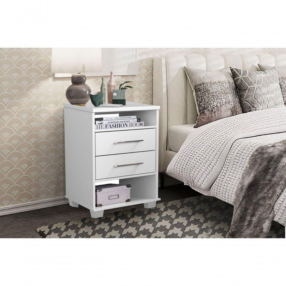 Mesa De Cabeceira Branco Fosco 2 Gavetas Valente - Rud Rack - 1