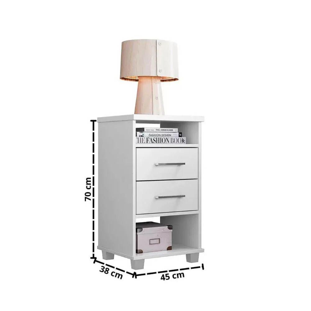 Mesa De Cabeceira Branco Fosco 2 Gavetas Valente - Rud Rack - 3