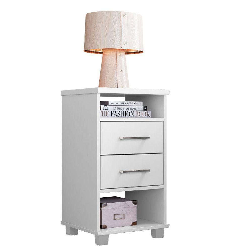 Mesa De Cabeceira Branco Fosco 2 Gavetas Valente - Rud Rack - 4