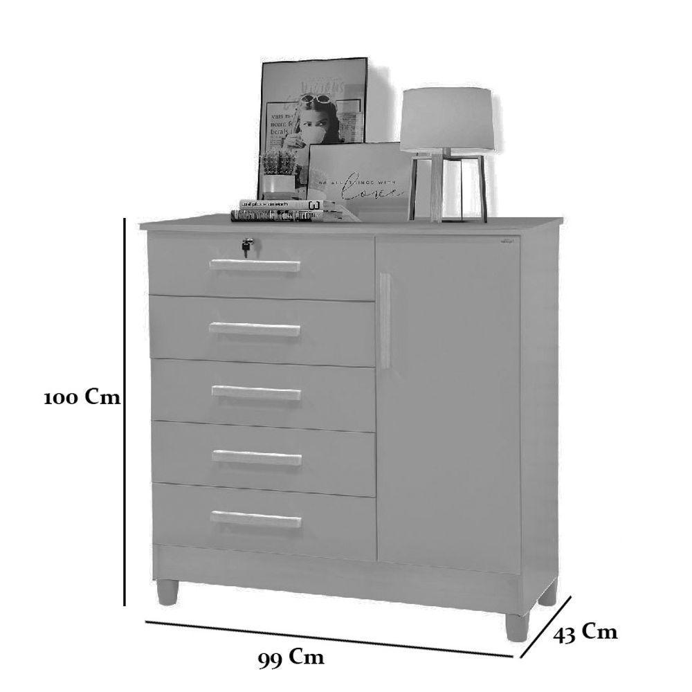 Comoda 1 Porta E 5 Gavetas Com Chave Vitoria Branco Rud Rack - 2