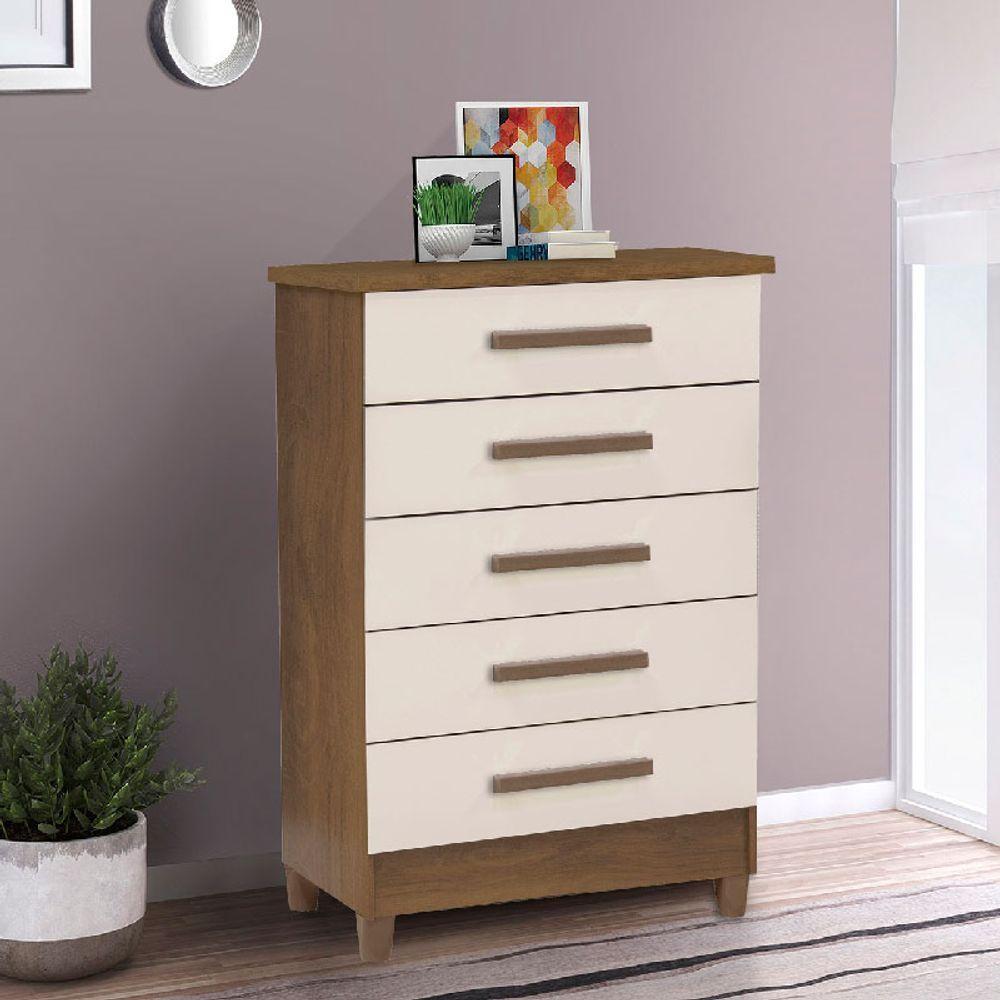 Comoda 5 Gavetas Paola Cor Mel E Off White - Rud Rack - 1