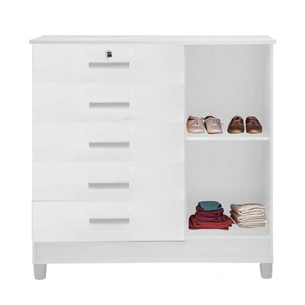 Cômoda Com Chave 1 Porta E 5 Gavetas Vitoria Branco Rud Rack - 3