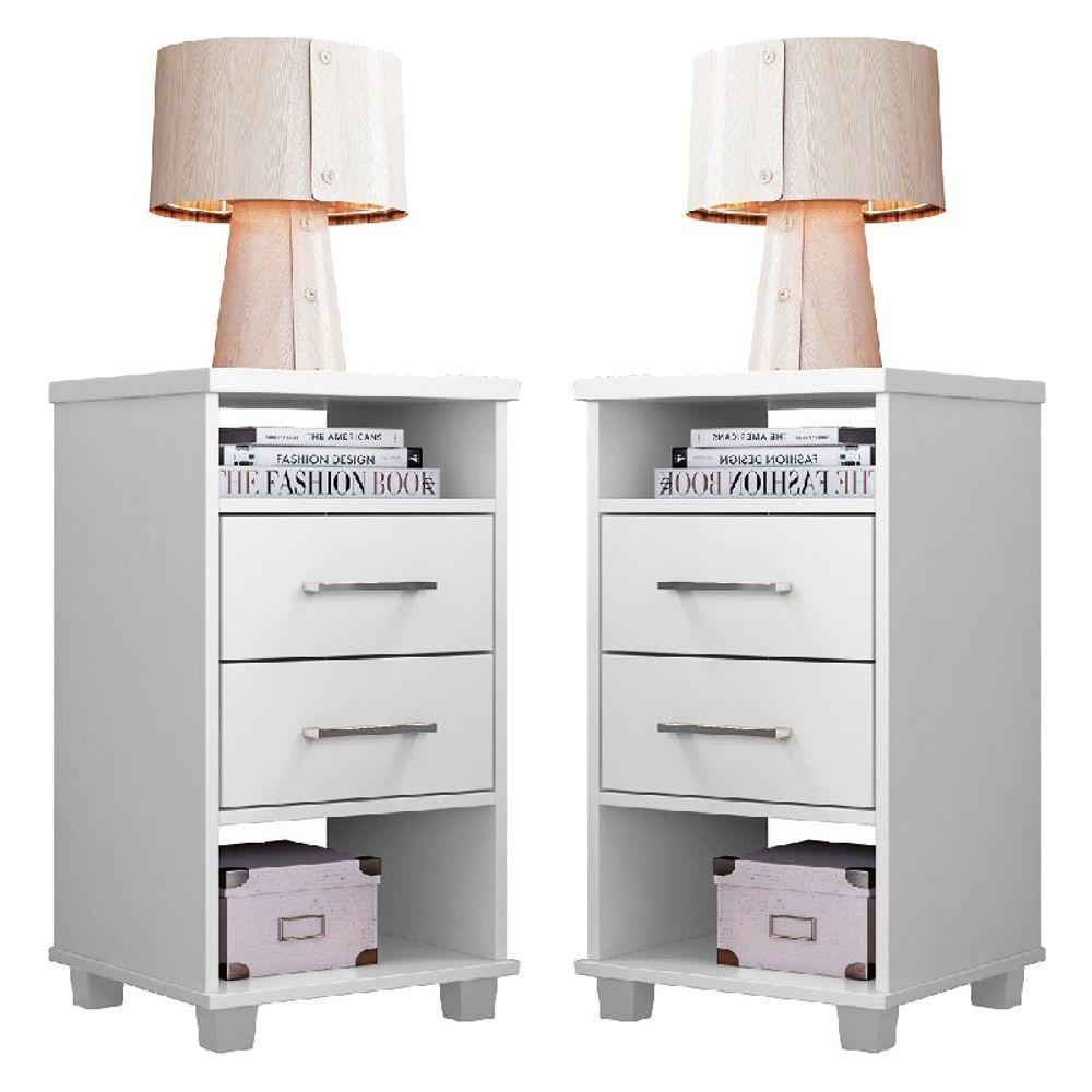 Kit 2 Mesas De Cabeceira 2 Gavetas Valente Branco - Rud Rack - 1