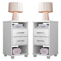 Kit 2 Mesas De Cabeceira 2 Gavetas Valente Branco - Rud Rack - 1