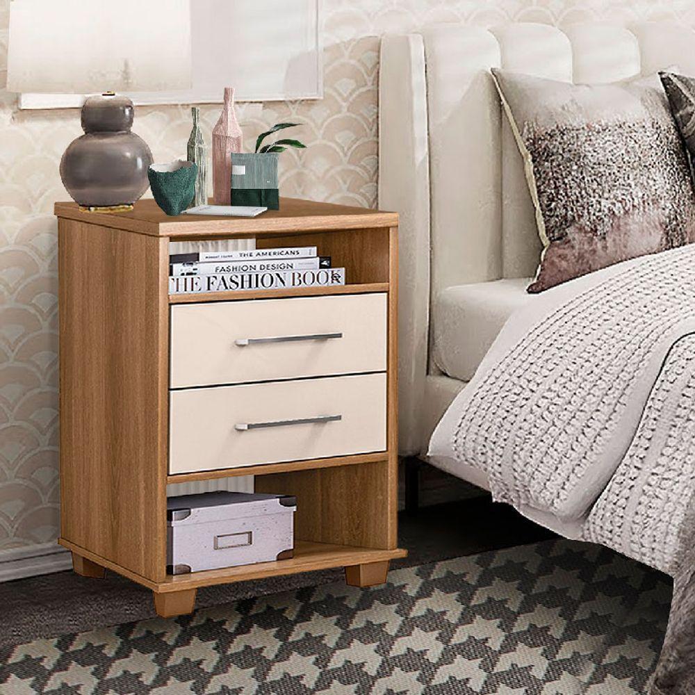 Mesa De Cabeceira Mel E Off White 2 Gavetas Valente Rud Rack - 1