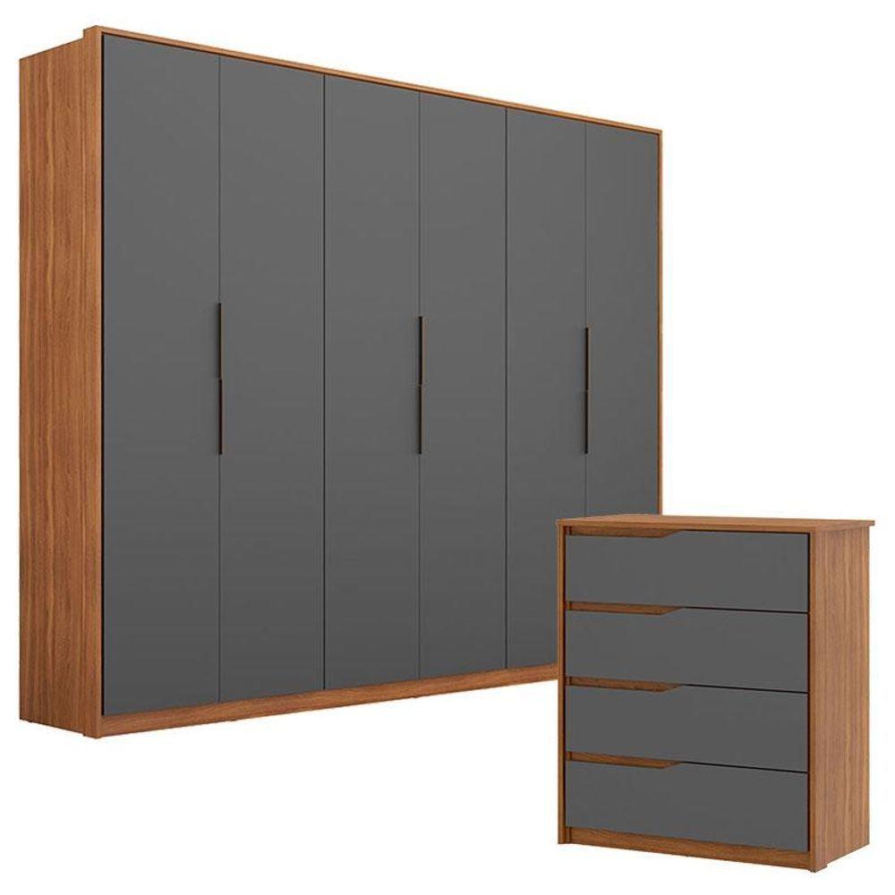 Guarda Roupa Casal Atrice E Cômoda Atria Amêndola Grafito - Demartêz - 1
