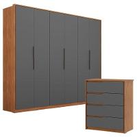Guarda Roupa Casal Atrice E Cômoda Atria Amêndola Grafito - Demartêz - 1
