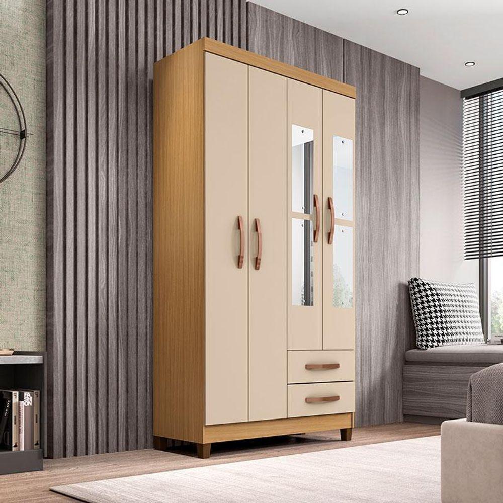Guarda Roupa Solteiro Ambiente Modena Com Espelho 4 Portas Carvalho Americano Off White - Incorplac - 1