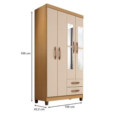 Guarda Roupa Solteiro Ambiente Mogi 4 Portas Bater 2 Gavetas Carvalho Americano Off White